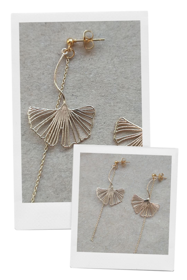 Z- Feuilles de ginkgo &amp; chaîne en acier inoxydable doré, pièce unique -sans nickel 