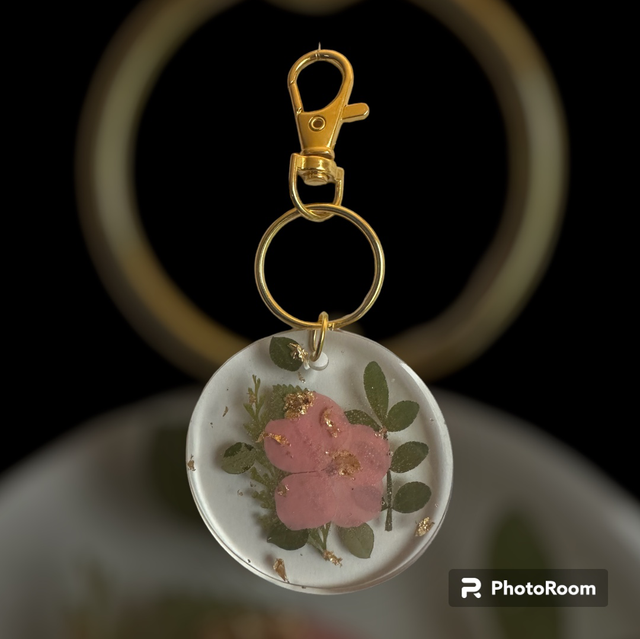 Pink Floral Resin Keyring 