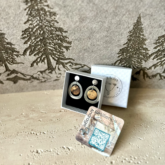 Boucles d'Oreilles Madré Cacao & Acier Argenté