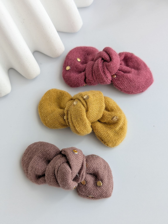 Barrette noeud Romie à pois doré