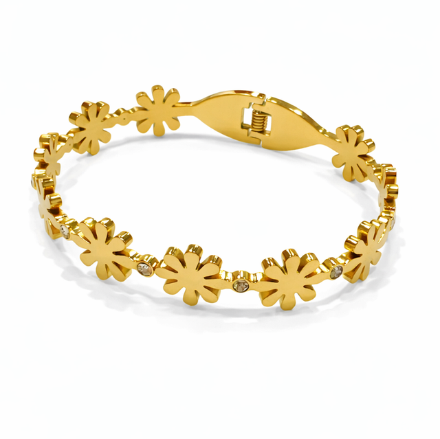Pulsera acero dorado floral 