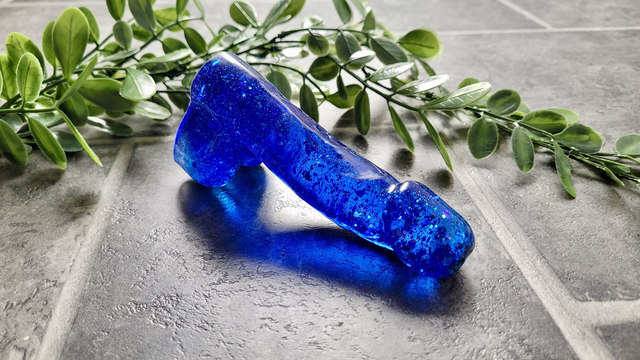 Penis Ornament - Blue Glitter Flower - 12cm