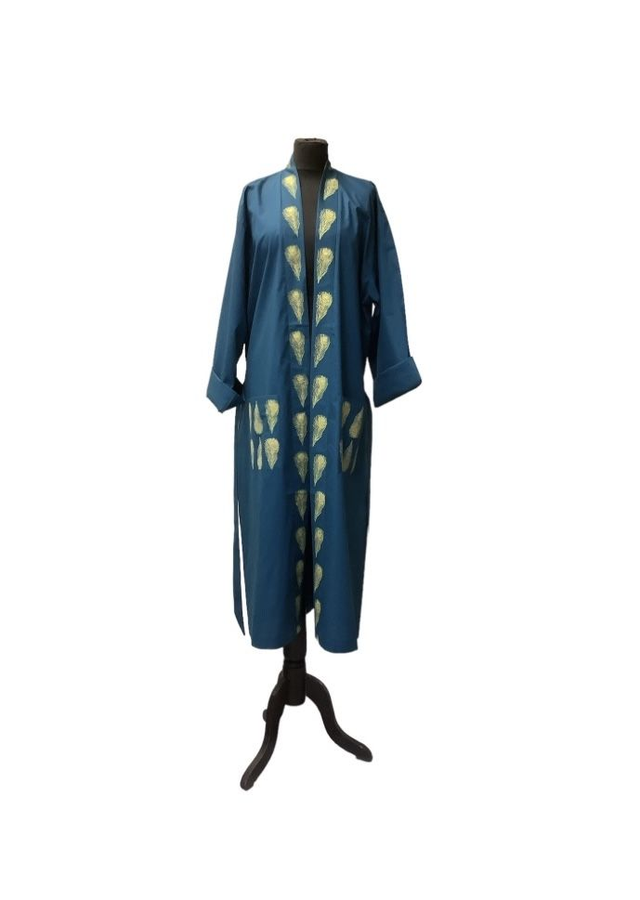 Teal Cotton Peacock Feathers cotton gown 