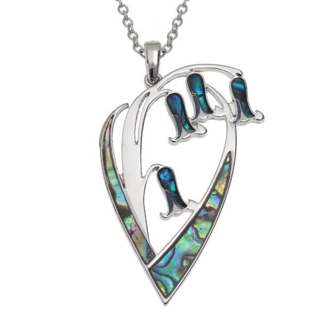 Inlaid Blue &amp; Natural Paua Shell Bluebell Flower Pendant
