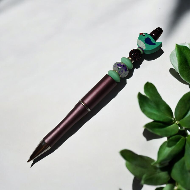 Stylo perles prune vert d&#039;eau
