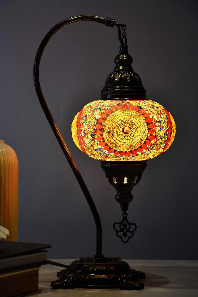 Large Mosaic Swanneck Table Lamp