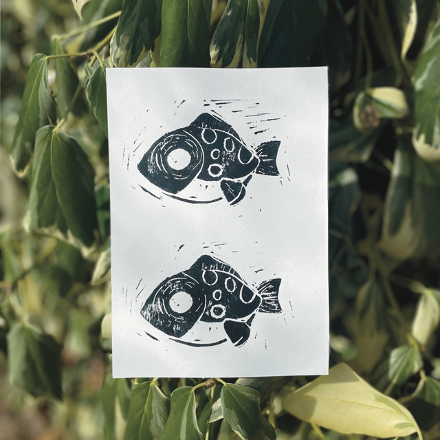 Linogravure &quot;Poisson Poisson&quot;