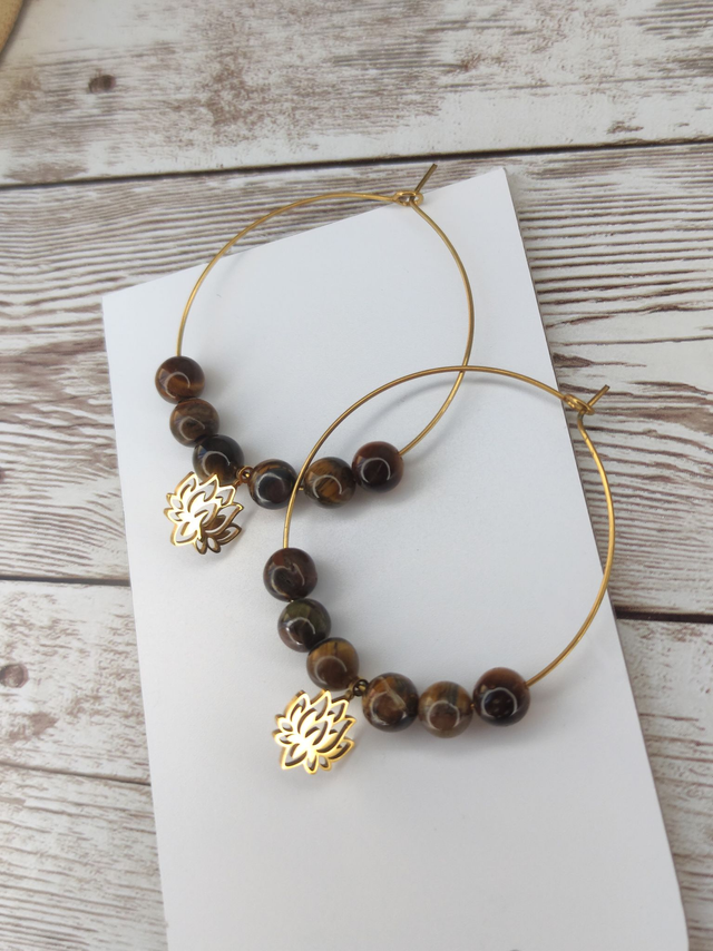 Boucles Œil de tigre créole 4 cm