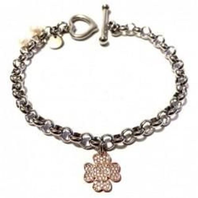 Bracciale donna in acciaio rosato con quadrifoglio 