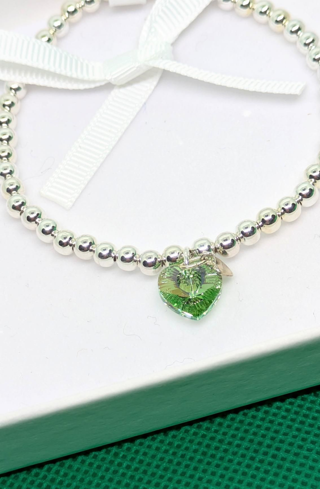 Emerald Green Crystal Heart Charm Bracelet 