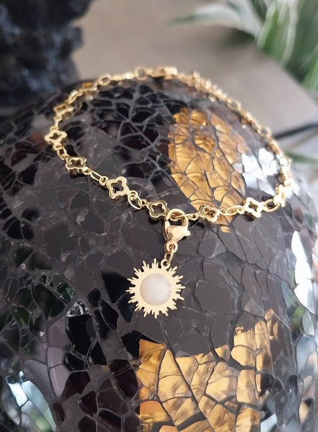  ✨Bracelet &quot;Porte-Bonheur&quot; Soleil acier pierre jade blanc✨