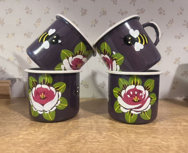 Bee Kind Espresso Mugs – Hand-Painted Canal Art 150ml 🐝🌸