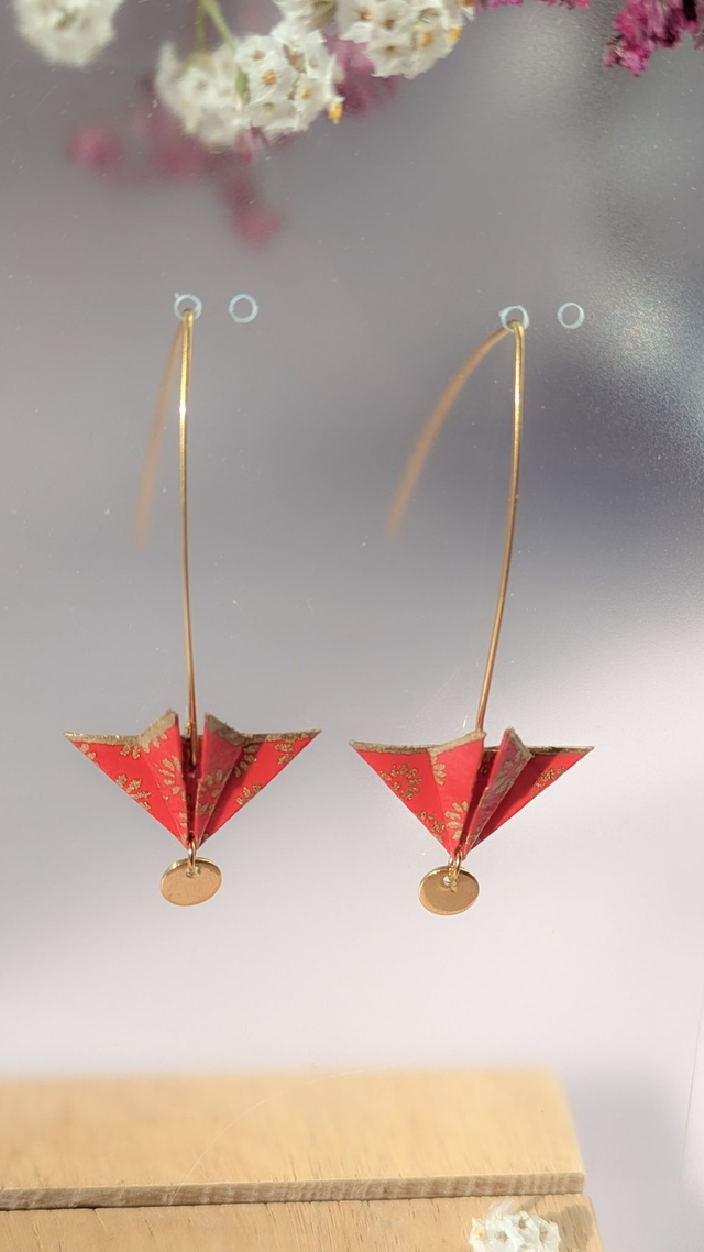 Boucles d'oreilles Balancelle "Parapluie" Rouge fleurs