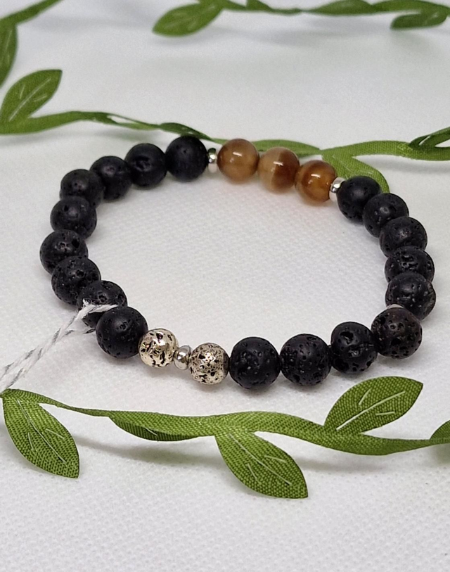 Bracelet Pierre de lave et Agate café en 0,8 cm 