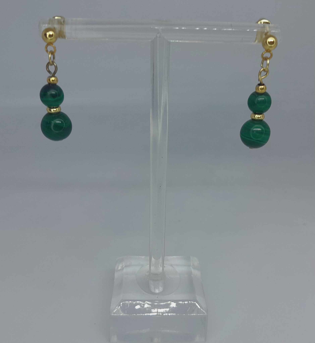 Boucles d&#039;oreilles malachite acier or inoxydable