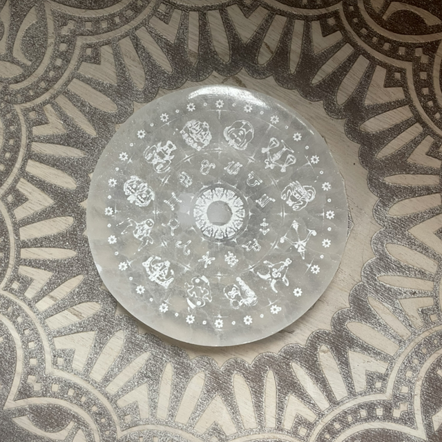 Selenite Zodiac Disc