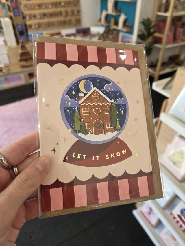 Let It Snow Snowglobe Christmas Gold Foil Greetings Card - EV-045