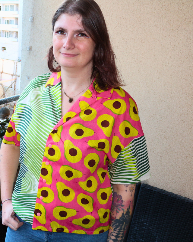 🥑 Chemise Upcyclée – « Fraîcheur Vitaminée » – Taille 34