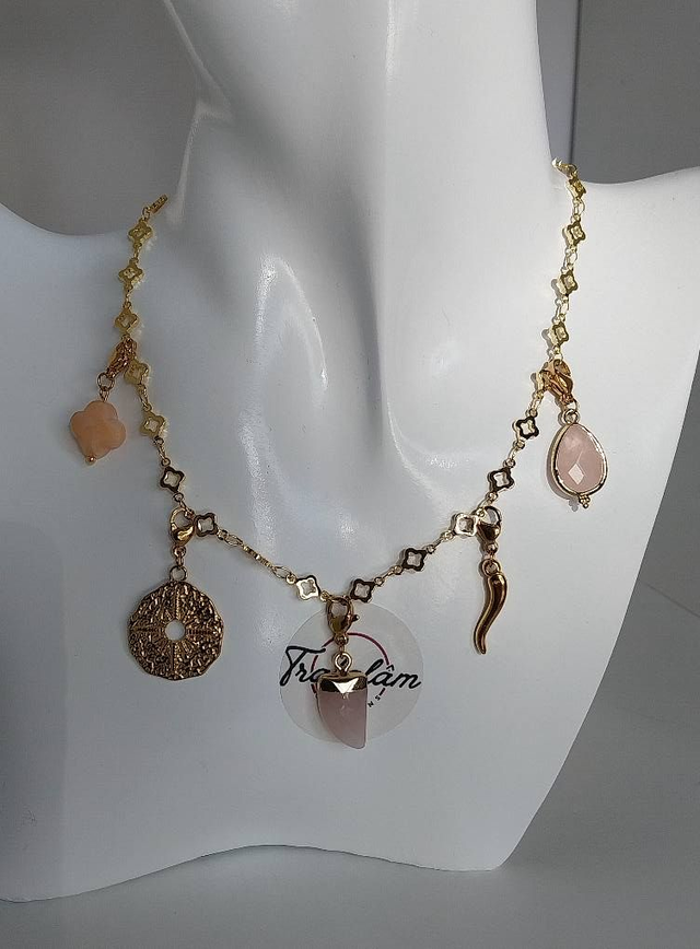 ✨Collier à breloques porte-bonheur &quot;quartz rose corne&quot;✨