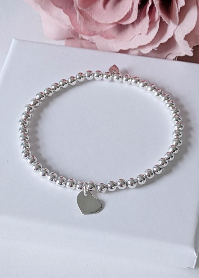 Sterling Silver Heart Charm Stretch Bracelet 