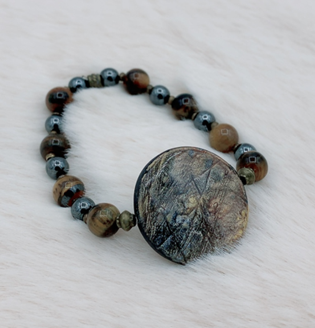 Bracelet "Eclat Naturelle"  Oeil de Tigre et Hématite