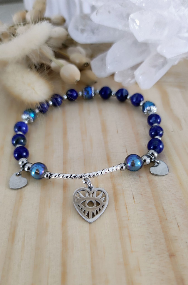 Bracelet "Pierre de Vérité" Lapis lazuli et Aqua aura