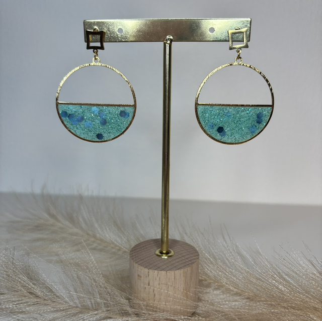 Boucles d’oreilles verte à paillettes