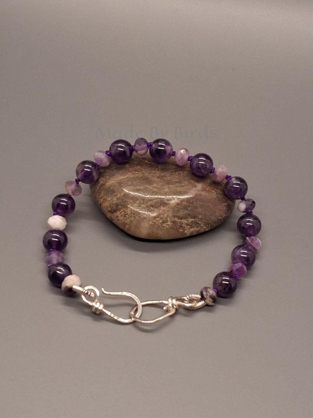 Hand-Knotted Amethyst & Sterling Silver Artisan Bracelet