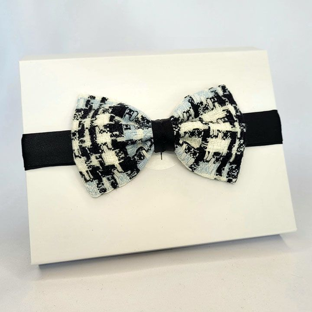 Noeud papillon reglable - Tweed Imprimé Ecossais Noir Blanc Bleu - Pièce Unique  (1)