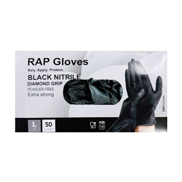 RAP Diamond Grip Black Nitrile Gloves