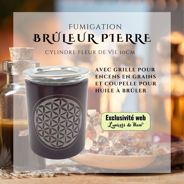 Brûleur Huile Pierre Cylindre Fleur de Vie 10cm