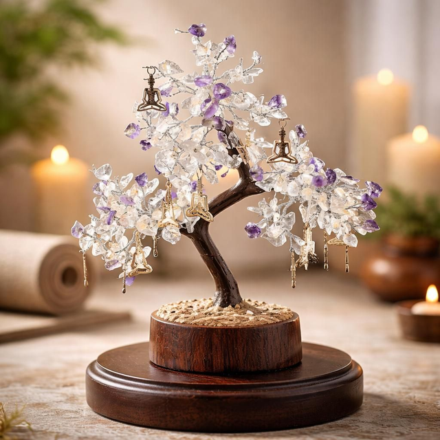 Arbre "Cristal de roche et Améthyste" &amp; Bouddha 