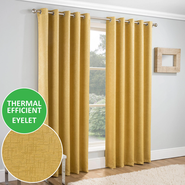 Enhanced Living Vogue Ochre Thermal Room Darkening Readymade Eyelet Curtains