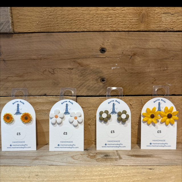 Flower Themed Polymer Clay Stud Earrings 