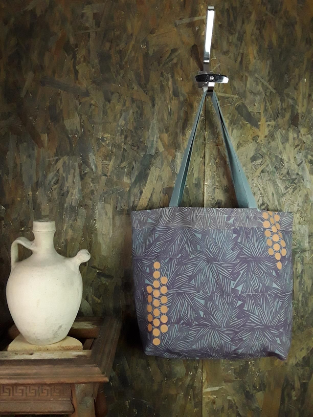 Cabas en lin vert de gris BAMBOO et FRUITS ORANGES 