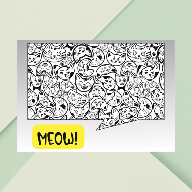 Impression Typographique 'Meow' avec Visages de Chats - Décoration Murale Ludique / Meow Typography with Cat Faces Print - Playful Wall Decor
