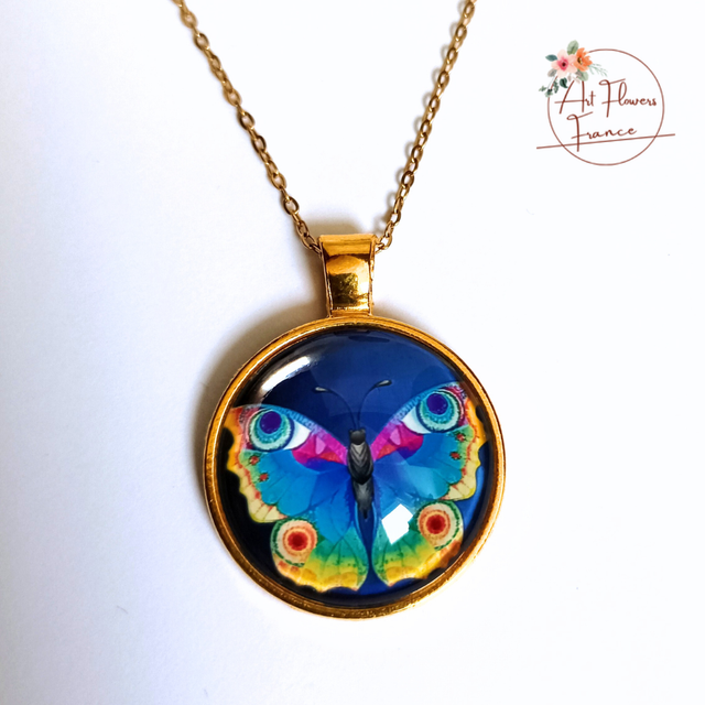 Collier illustré - Papillon bleu