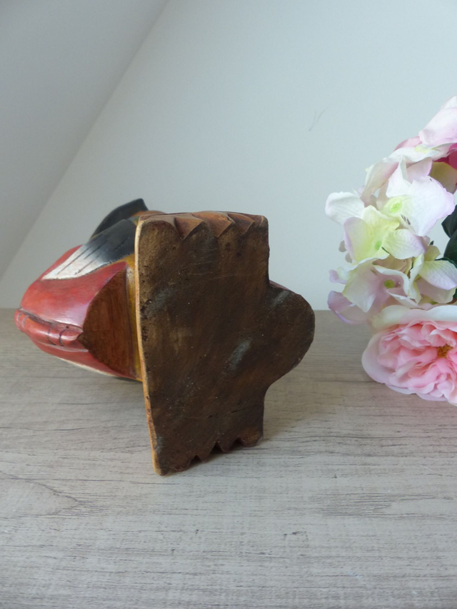 Statue chouette savante en bois plein sculptée et peinte à la main Thaïlande, décoration animalière bois chouette décoration bureau maison