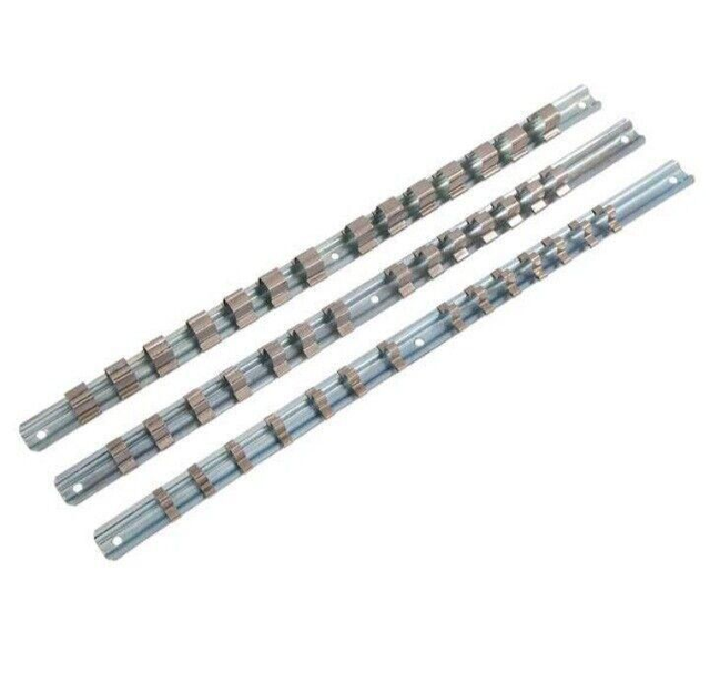 3 Piece Socket Storage Rail Set 1/4" 3/8" 1/2" Square Socket Tray Holder new Set