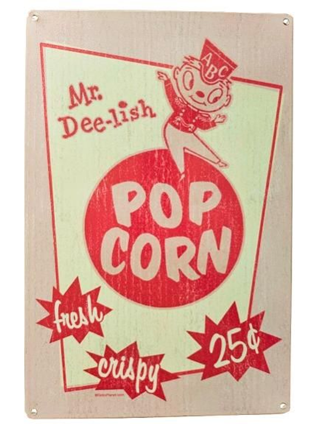 Plaque métal tôle épaisse / Pop corn / aspect vintage/ occasion T.B.E