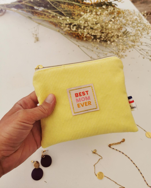 Pochette ROMY &quot;best mom ever&quot; velour jaune