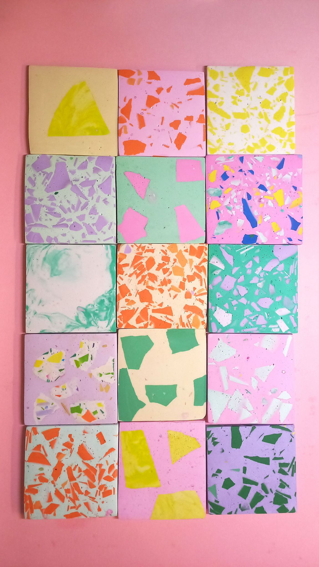 Kolorowe płytki ścienne terazzo, lastryko