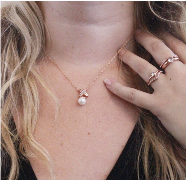 Pendentifs Chris Pearl - Or Rosé et Cristal