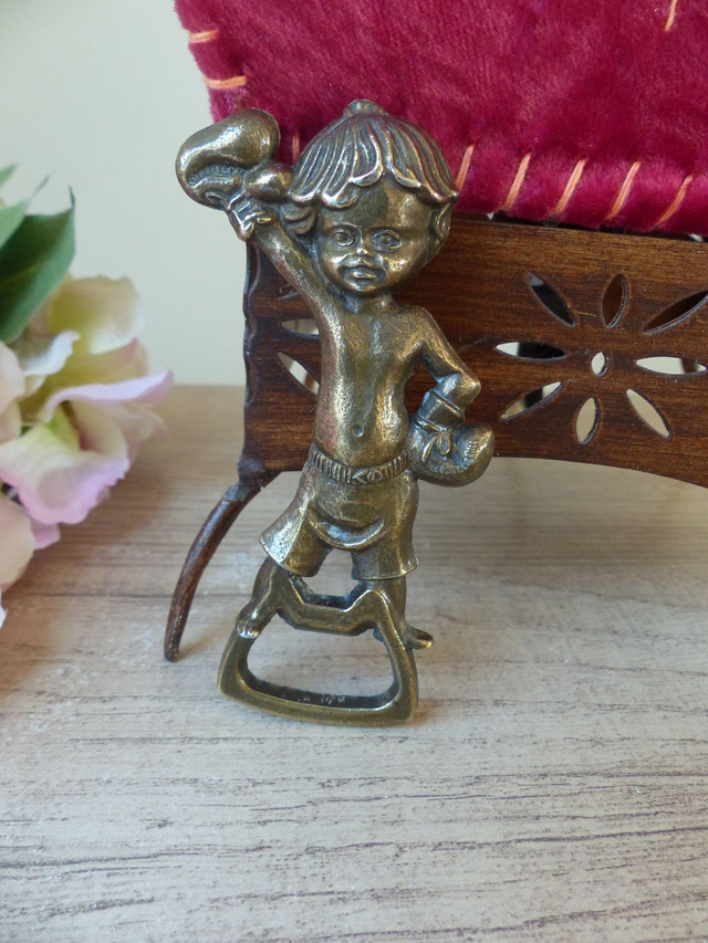 Rare Ancien Décapsuleur Ouvre Bouteille en Laiton Gavroche Petit Boxeur, Décoration Bar Bistrot, Cadeau Réussite Examen Projet