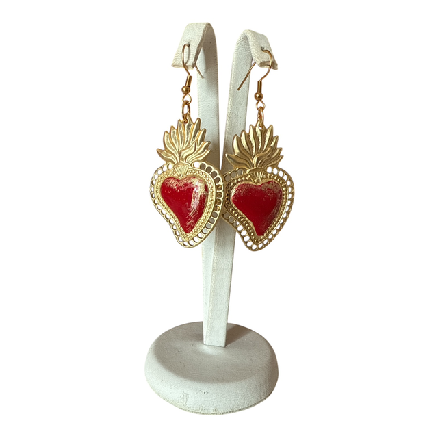 Orecchini cuore sacro rosso medio 25SN-3