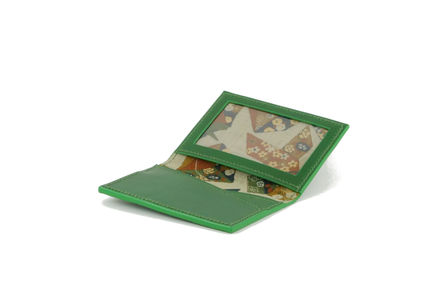 Porte-Cartes MADO Vert Pomme avec doublure tissu japonais motif origami