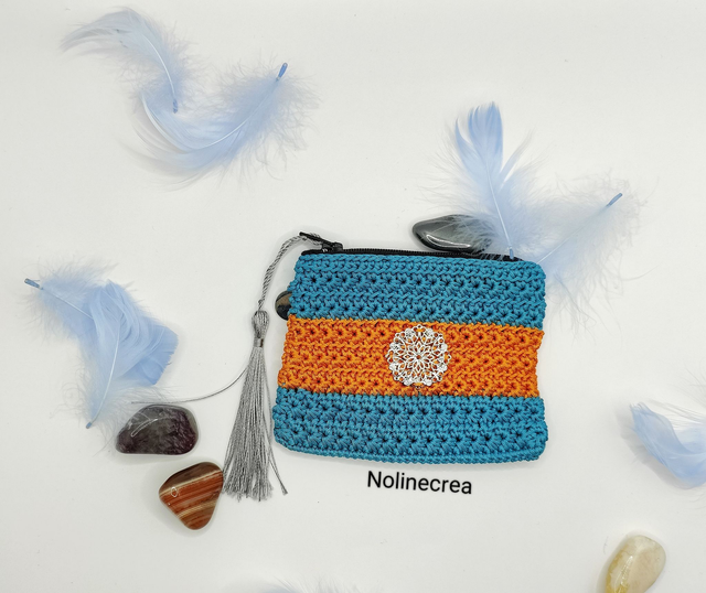 Porte monnaie unique orange et beige