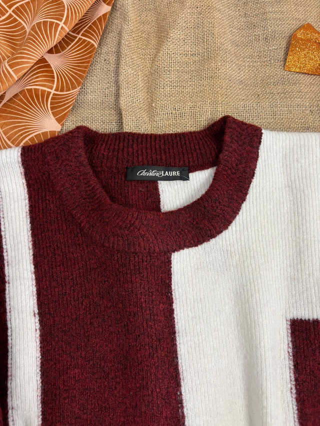Pull Graphique Bordeaux & Écru Christine Laure