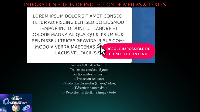 Intégration plugin de protection de médias &amp; textes