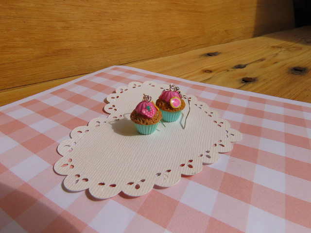 🧁 Boucles d'oreilles - Cupcakes aux framboises